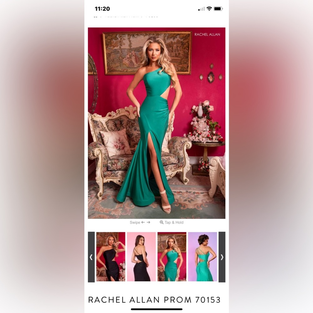 Rachel Allan Green One-Shoulder Gown